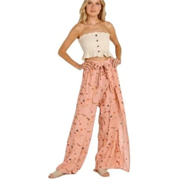 Faithfull the Brand Pants - Faithfull the Brand Pants Tiki Tiki Wide Leg Floral Pants Pink Size XS